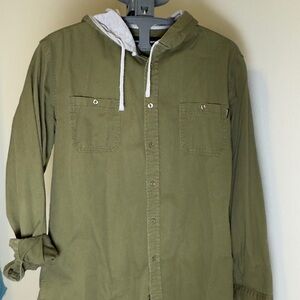 Men's Olive Hooded Shirt Jacket